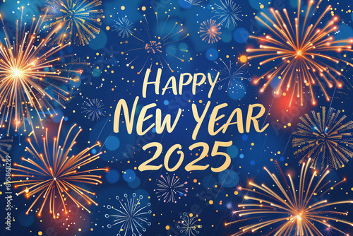 Happy New Year 2025 - Festive Fireworks Background Greeting Card Banner