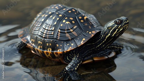 Realistic 3D Render of a Spotted Turtle in Water photo