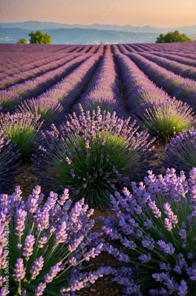 Fototapeta premium lavender field in full bloom background design with copy space