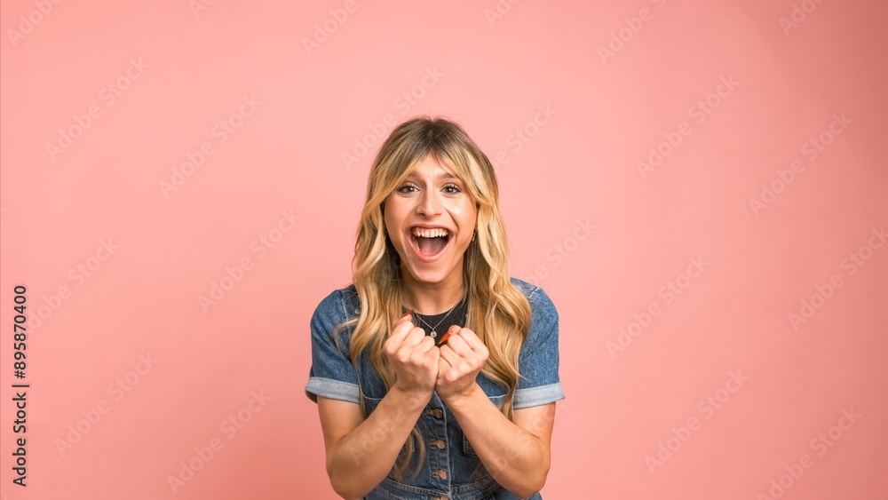 Excited transgender woman with clenched fists celebrating victory Excited transgender woman with clenched fists celebrating victory