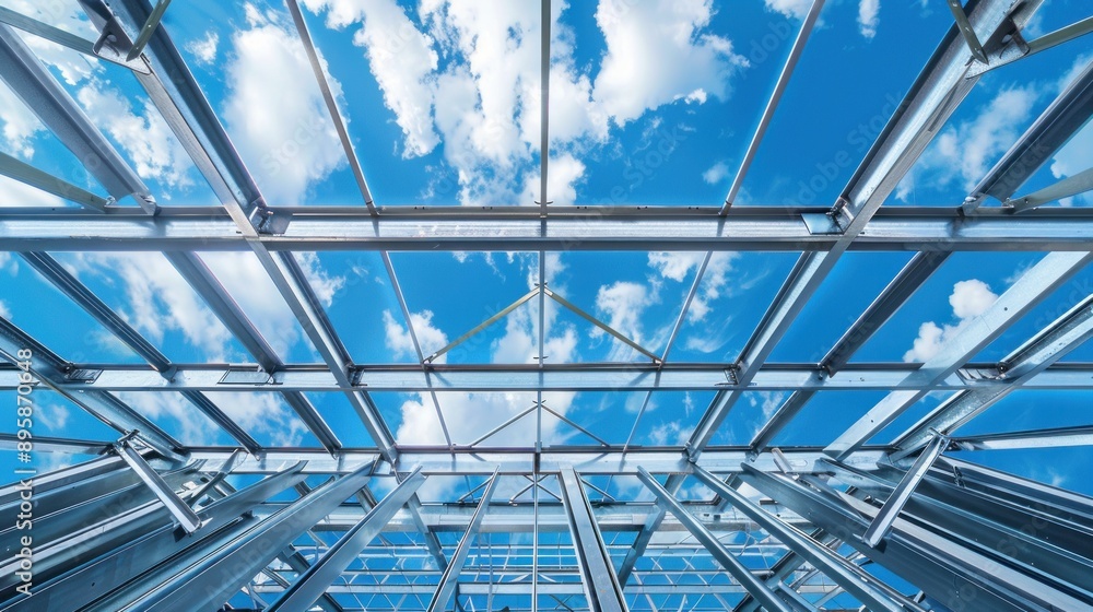 Fototapeta premium Structure roof truss steel building construction