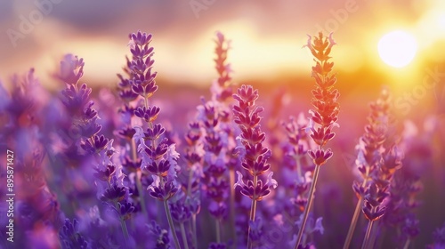 Vibrant Lavender Field at Sunset