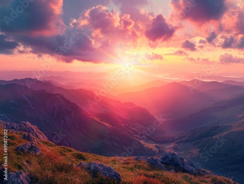 Majestic Mountain Sunset: A Captivating Display of Nature's Beauty and Adventure Travel