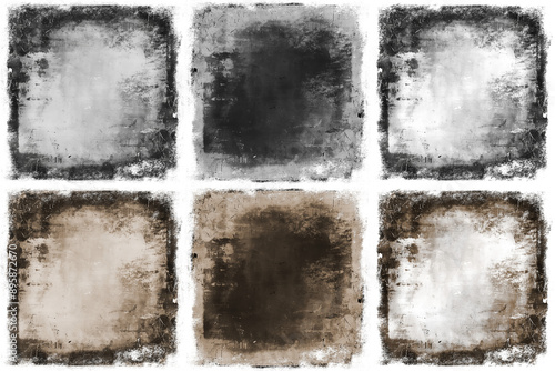 Vintage grey and sepia photo filter overlay grunge oil color texture on transparent background