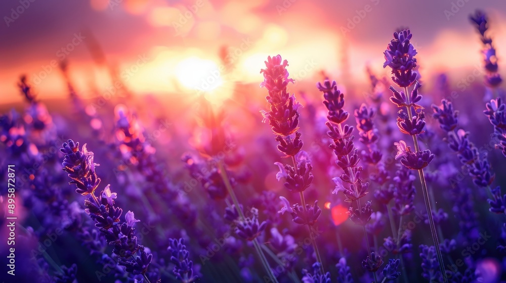Vibrant Lavender Flowers Illuminated by Sunset Vibrant Lavender Flowers Illuminated by Sunset