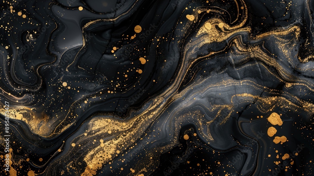 Black marble background with gold abstract design, featuring fluid patterns and watercolor textures Black marble background with gold abstract design, featuring fluid patterns and watercolor textures