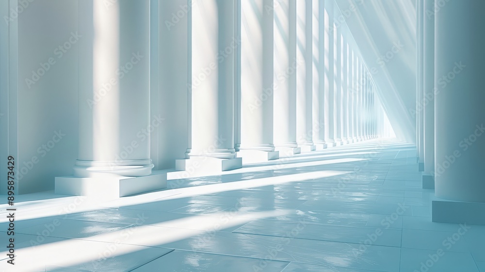 Obraz premium Serene and Ethereal Hallway with Glowing Columns