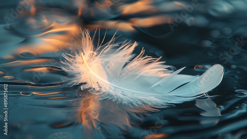 White feathers on the surface of the water with a little bit of sunlight make it even more beautiful and amazing.