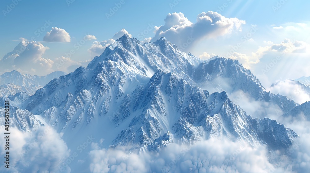 Naklejka premium Snowy Mountain Range Above Clouds