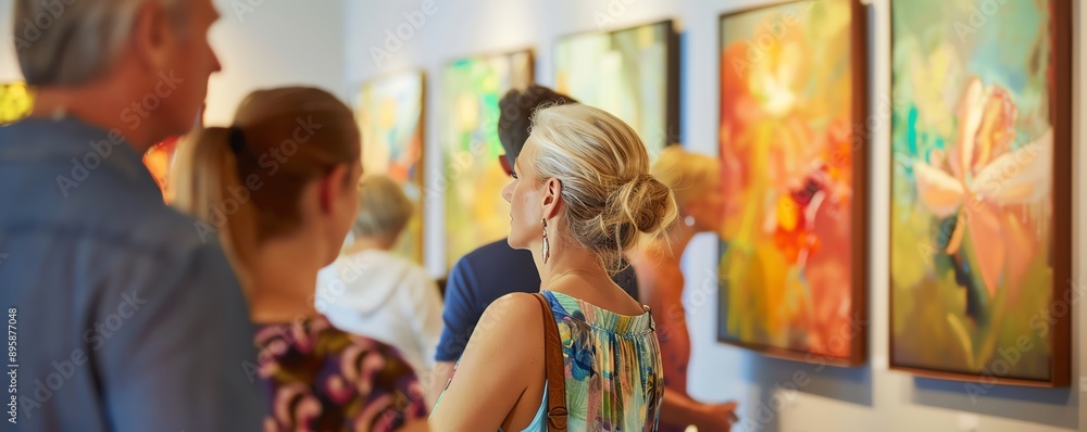 custom made wallpaper toronto digitalAn art gallery opening with visitors admiring paintings