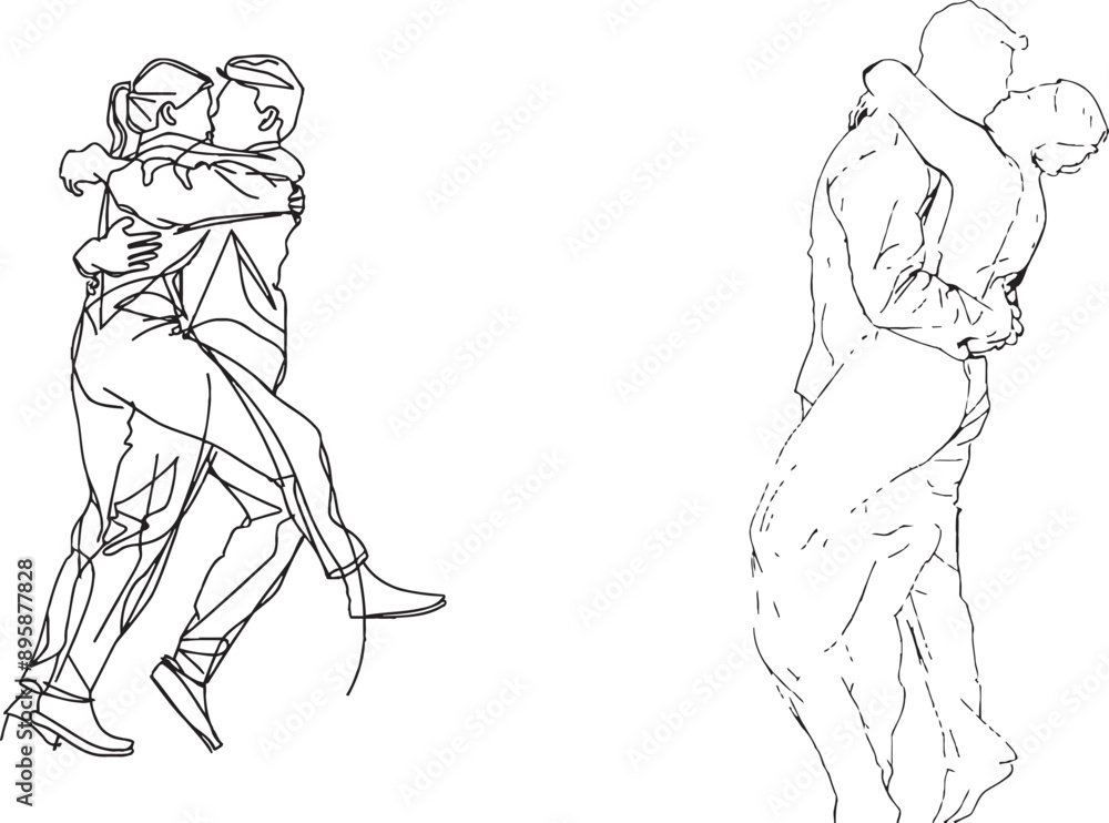 This is a single continuous line drawing of two fit young judoka fighters practicing judo skills at a gym center. The concept is a jujitsu, aikido sport concept. This is a trendy one line design This is a single continuous line drawing of two fit young judoka fighters practicing judo skills at a gym center. The concept is a jujitsu, aikido sport concept. This is a trendy one line design