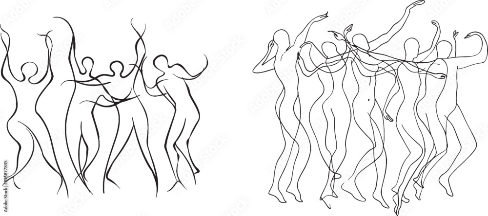 The abstract poster is made of single lines with people dancing. It can be used for prints, textiles, t-shirts, and wall art. The abstract poster can also be used as print, textile, t-shirt, and wall