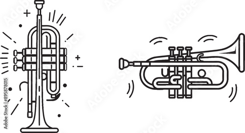 Simple modern monoline drawing of trumpet music instrument.