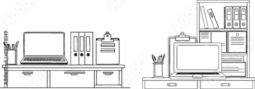 The office equipment for document circulation and storage, as well as a notebook and timeclock