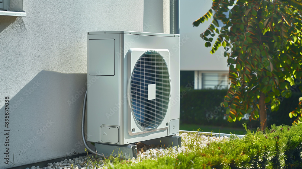 a heat pump in front of a facade a heat pump in front of a facade