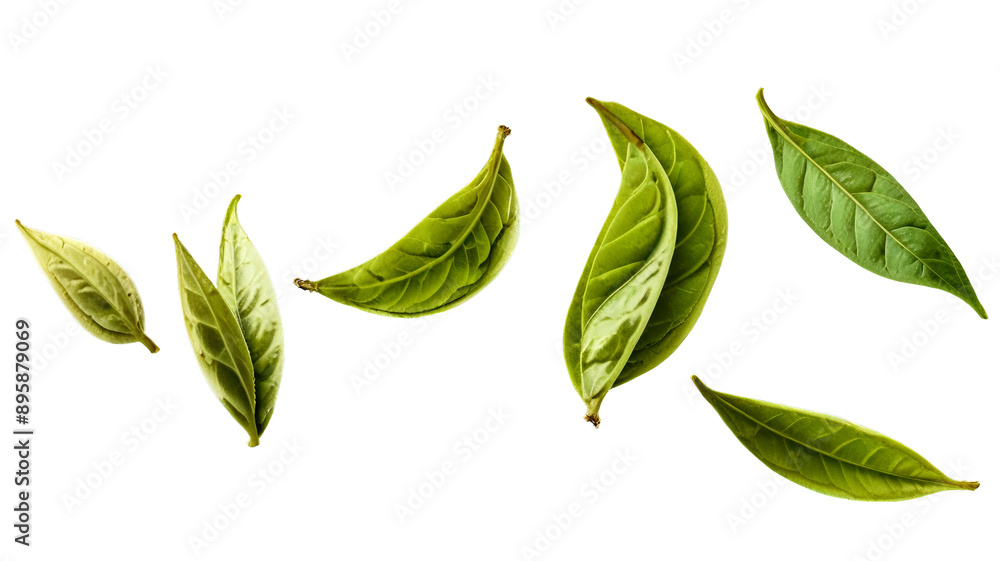 Naklejka premium Green tea leaf isolated on transparent background