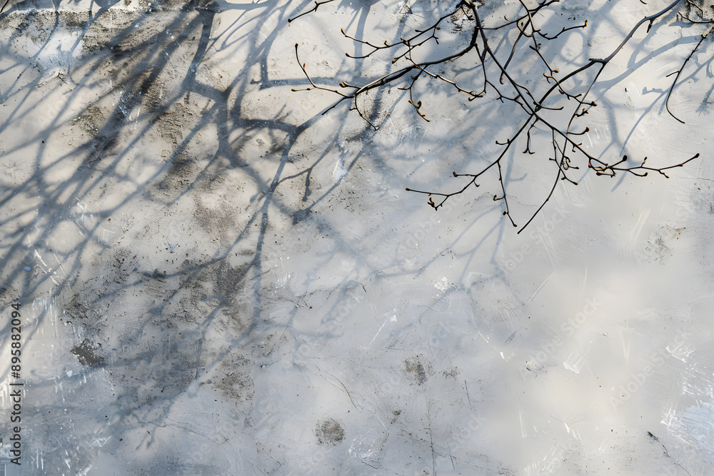 Obraz premium Natural Shadow Overlay of Bare Tree Branches on a Textured Concrete Wall Background for Creative Transparent Effects