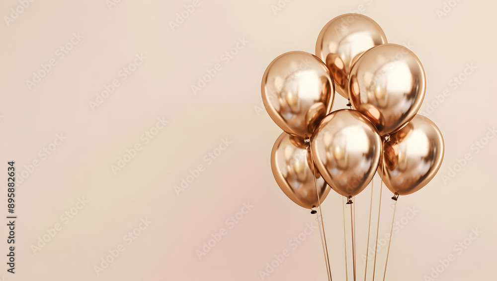 A bunch of shiny golden balloons against a soft pastel background, ideal for celebrations, parties, and festive events decorations. A bunch of shiny golden balloons against a soft pastel background, ideal for celebrations, parties, and festive events decorations.