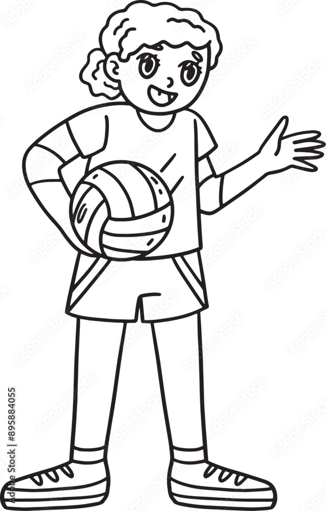 Volleyball Mother Holding a Ball Isolated Coloring Volleyball Mother Holding a Ball Isolated Coloring