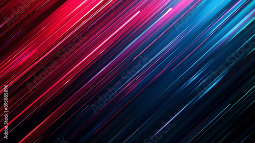 colorful geometric speed line abstract technology background, realistic, blue and red, black background 