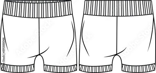 KID BOYS BOTTOM WEAR SHORTS FRONT AND BACK FLAT SKETCH ILLUSTRATION VECTOR