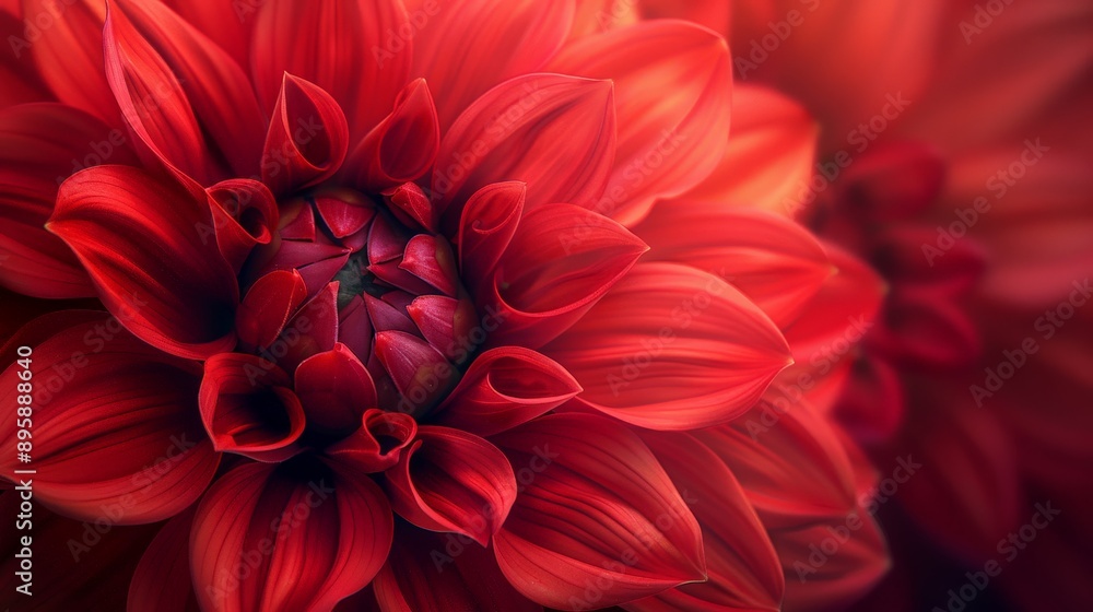 Detailed view of a red dahlia flower in full bloom Detailed view of a red dahlia flower in full bloom