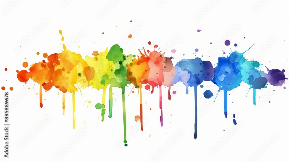 Fototapeta premium abstract stains of watercolor paint rainbow on a white background, banner, generative AI