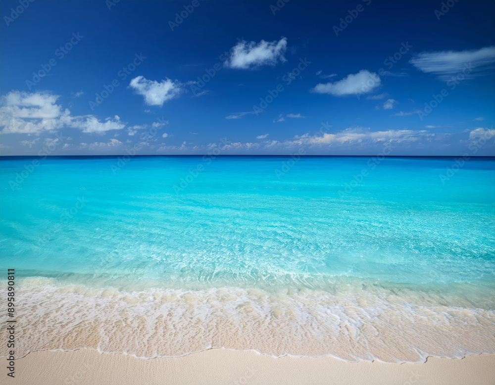 Fototapeta premium L'horizon et la belle plage de sable blanc et eau turquoise