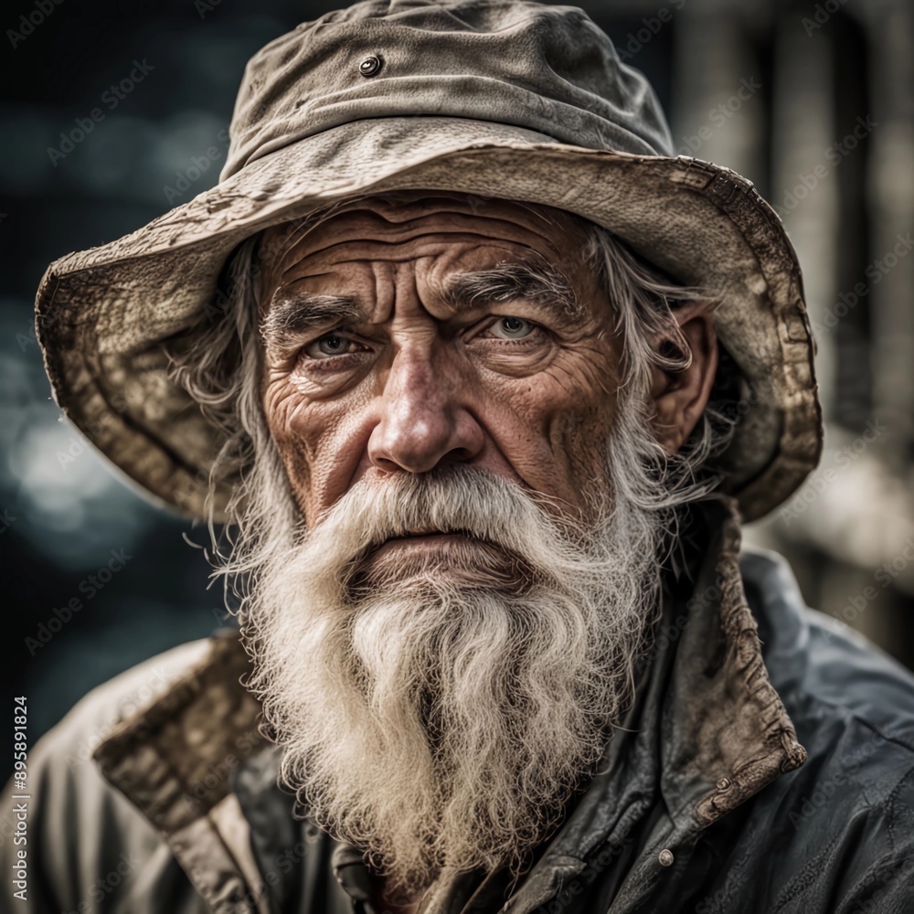 ai generative old man with a beard a fisherman ai generative old man with a beard a fisherman