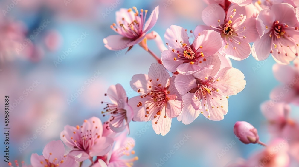 Obraz premium Delicate Cherry Blossoms Against a Soft Blue Sky