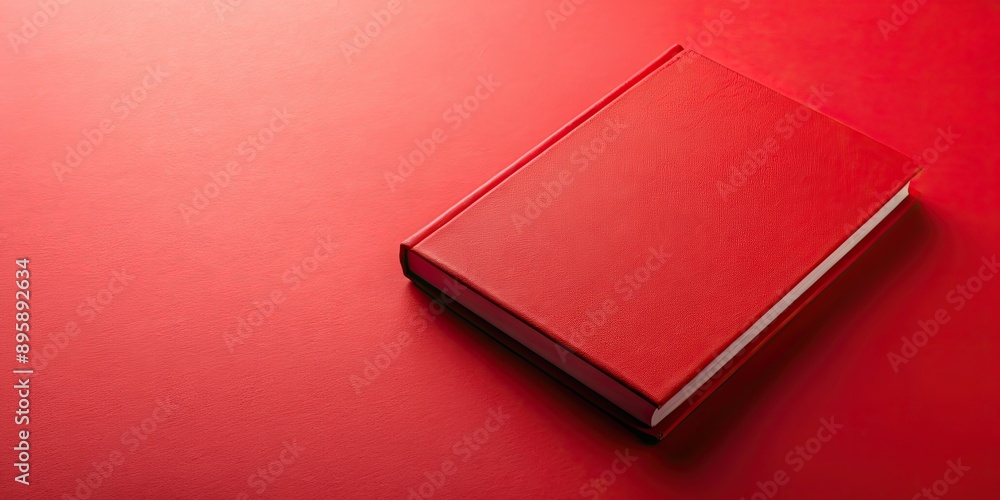 Fototapeta premium Red book on matching red background seen from top angle, Book, red, background, top view, education, literature, blank, space
