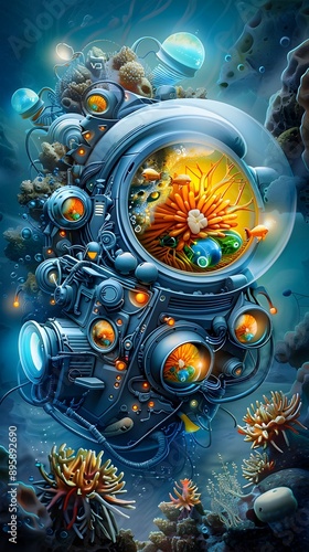 Wallpaper Mural Cybernetically Enhanced Aquanauts Exploring Bioluminescent Underwater Habitat Modules in 22nd Century Solarpunk Torontodigital.ca