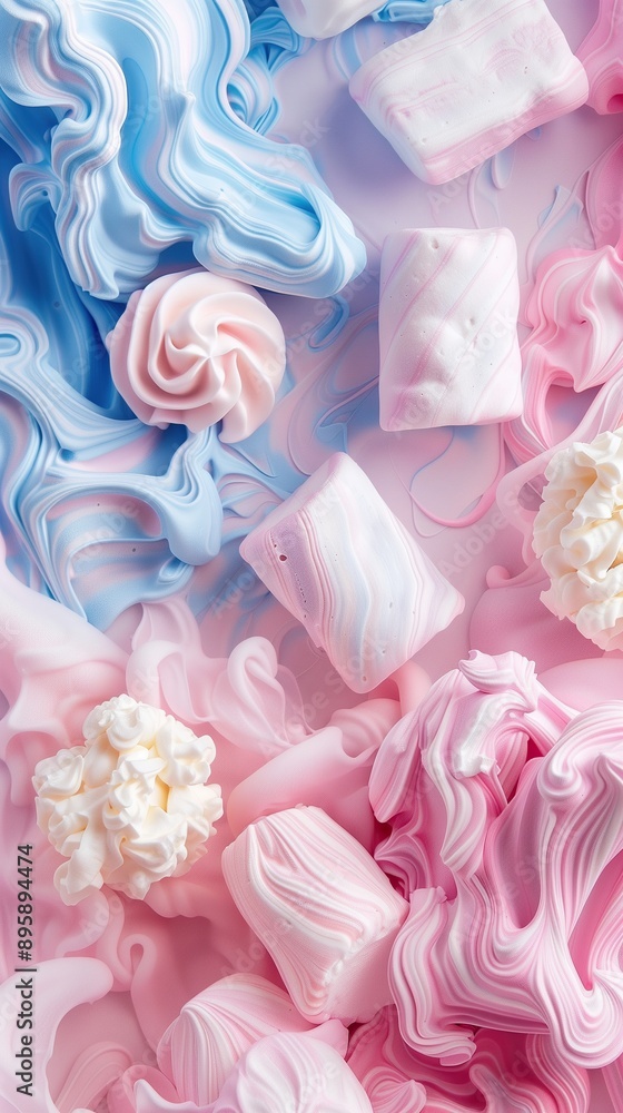 Macro shot of pastel marshmallows, camera moving slowly along curves. Soft lighting highlights texture. Whimsical, delicate. Macro shot of pastel marshmallows, camera moving slowly along curves. Soft lighting highlights texture. Whimsical, delicate.