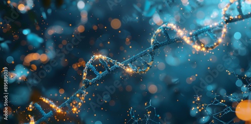 An abstract illustration of a DNA helix strand. Concept for research and genetics