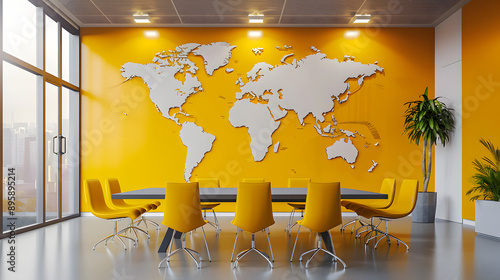 House and office interior architector with yellow world map walls. photo