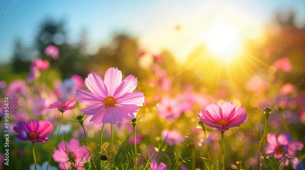 Vibrant Floral Meadow Bathed in Golden Sunlight Vibrant Floral Meadow Bathed in Golden Sunlight