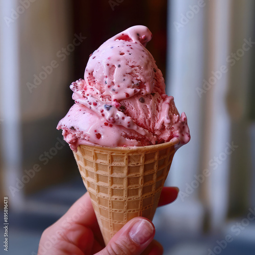 Woman's hand holding ice cream cone 