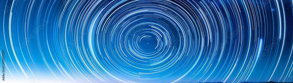 Star trails forming concentric circles in a long exposure night sky, Star trails, celestial motion Star trails forming concentric circles in a long exposure night sky, Star trails, celestial motion
