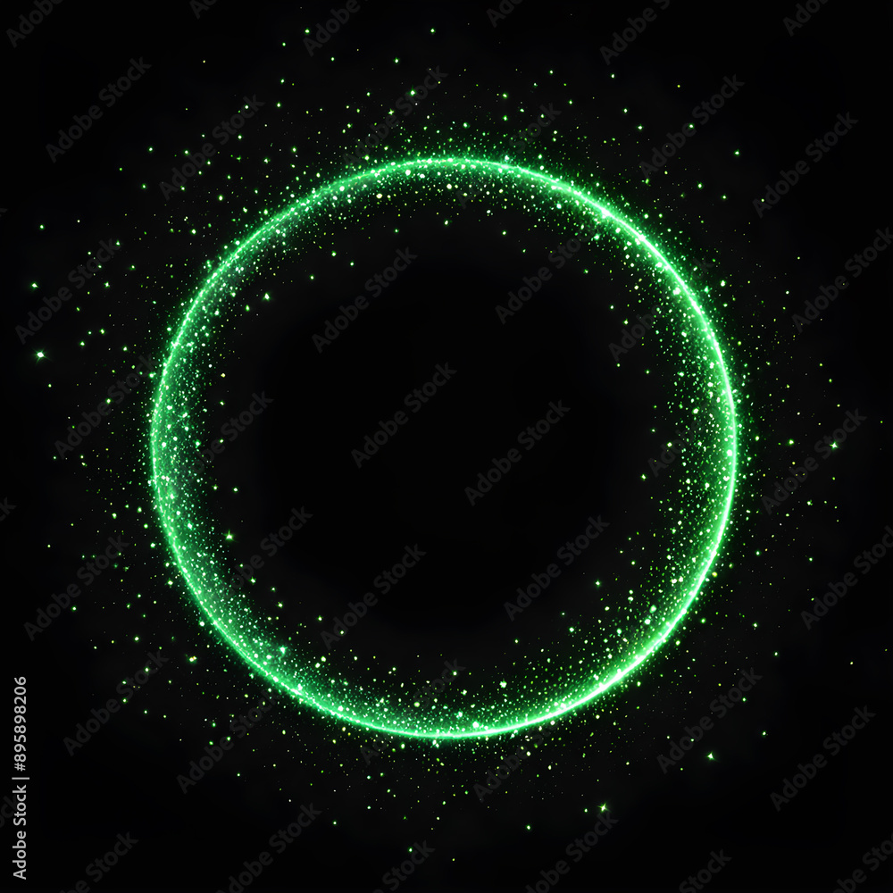 Glowing green neon circle on a black background. Glowing green neon circle on a black background.
