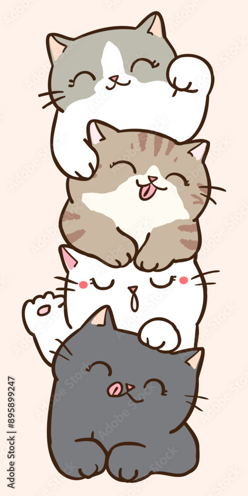 Vector Illustration of Cute Cartoon Cat Pile on Isolated Background Vector Illustration of Cute Cartoon Cat Pile on Isolated Background