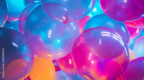 Colorful balloons in neon colors. Bright background with a close-up. AI generated