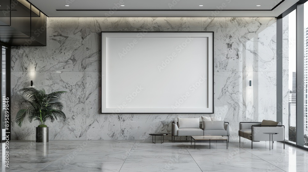 Elegant and Minimalist Modern Living Room with Marble Walls Elegant and Minimalist Modern Living Room with Marble Walls
