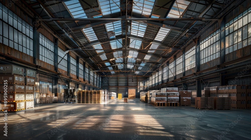 Empty Warehouse with Sunlight Streaming In Empty Warehouse with Sunlight Streaming In