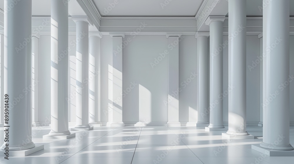 Elegant Classic White Pillared Interior with Marble Floor Elegant Classic White Pillared Interior with Marble Floor