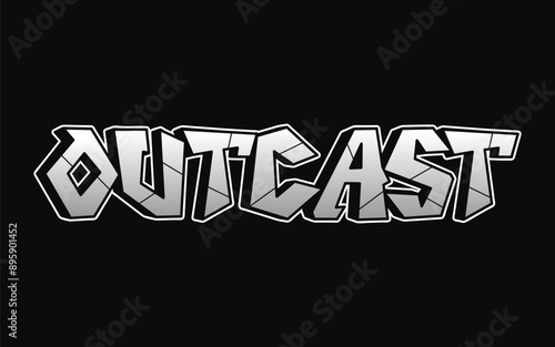 Outcast - single word, letters graffiti style. Vector hand drawn logo. Funny cool trippy word Outcast, fashion, graffiti style print t-shirt, poster concept