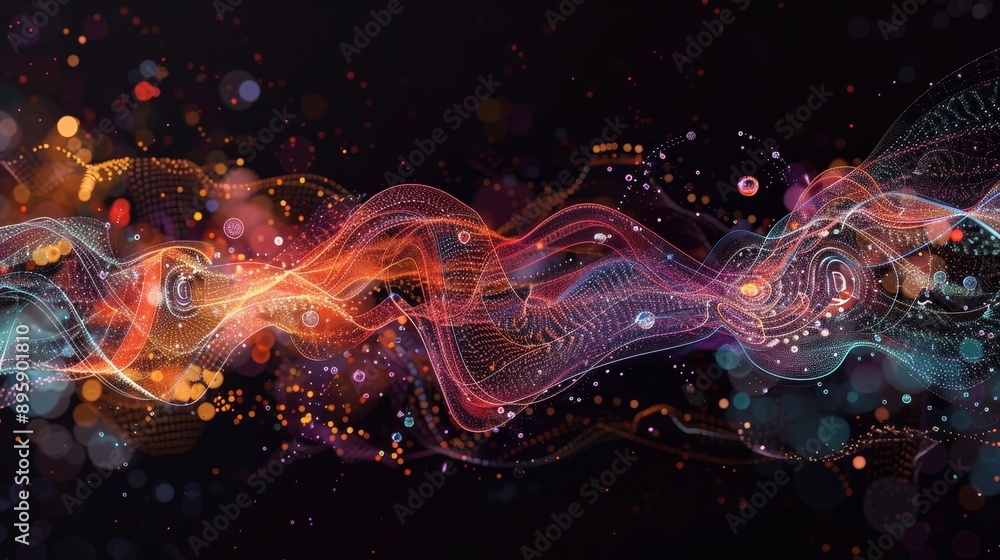 Fototapeta premium A Data Visualization with Colorful and Dynamic Light Waves.