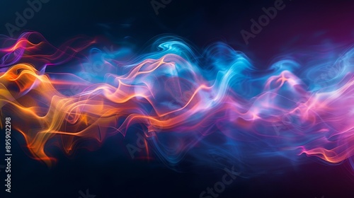 On a dark background, colorful sound waves, waves of energy, and smoke. photo