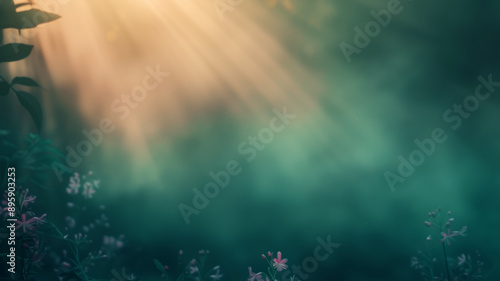 Wallpaper Mural Verschwommener stimmungsvoller Hintergrund mit Lichteinfall und kleinen Blumen am Rand, Hintergrundbild mit Platz für Text Torontodigital.ca