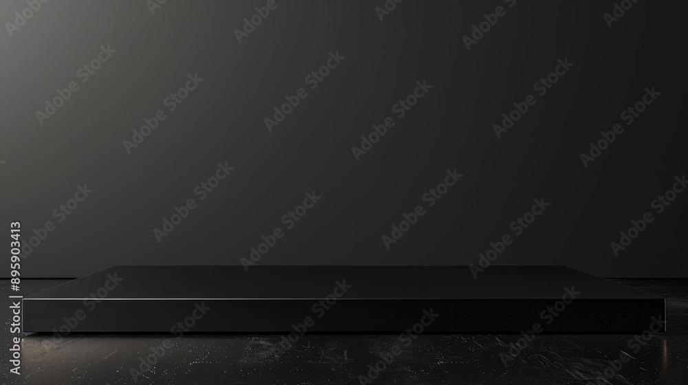 Sleek and Minimalist Black Shelf Against Dark Gray Background Sleek and Minimalist Black Shelf Against Dark Gray Background
