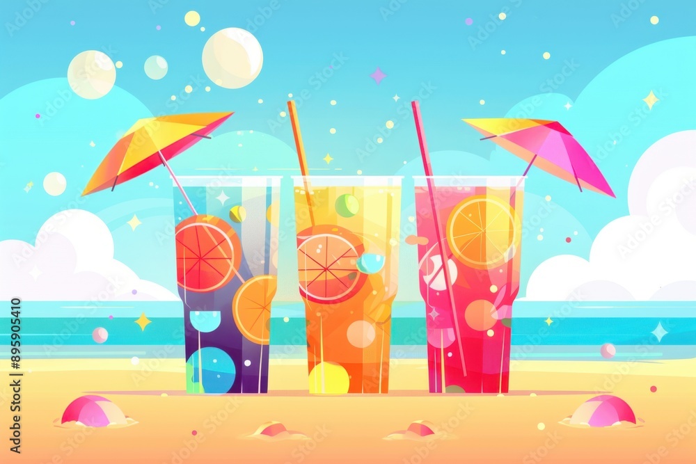 Summer cocktails, colorful drinks with umbrellas, flat design illustration Summer cocktails, colorful drinks with umbrellas, flat design illustration